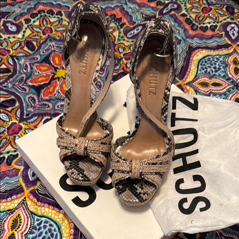 Schutz Kennedy Stacked Heel Snake